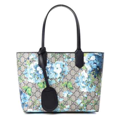 Gucci GG Supreme Monogram Blooms Small Reversible Tote Beige Blue Navy 1 of 16