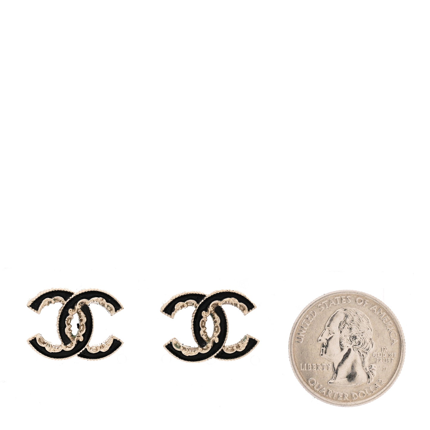 Enamel CC Baroque Earrings Black Gold