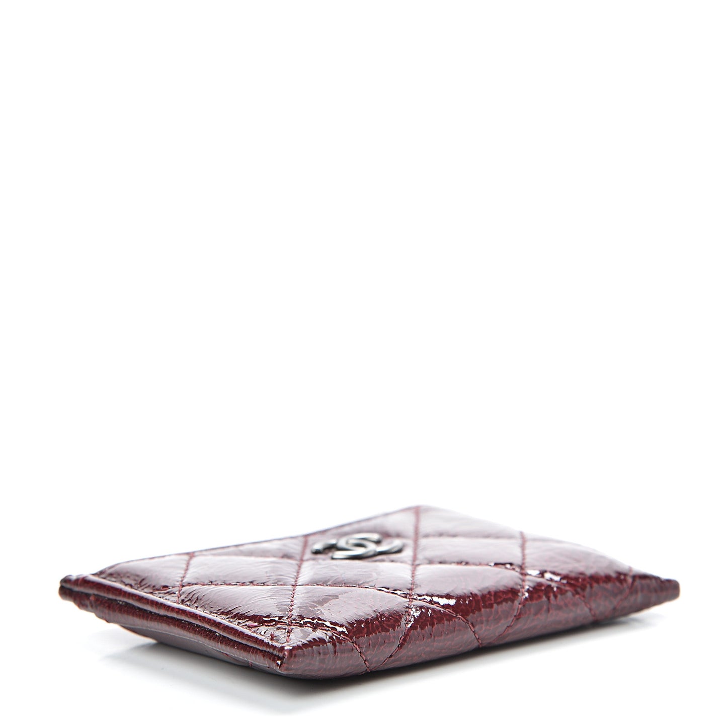 Distressed Patent Quilted Card Holder Bordeaux