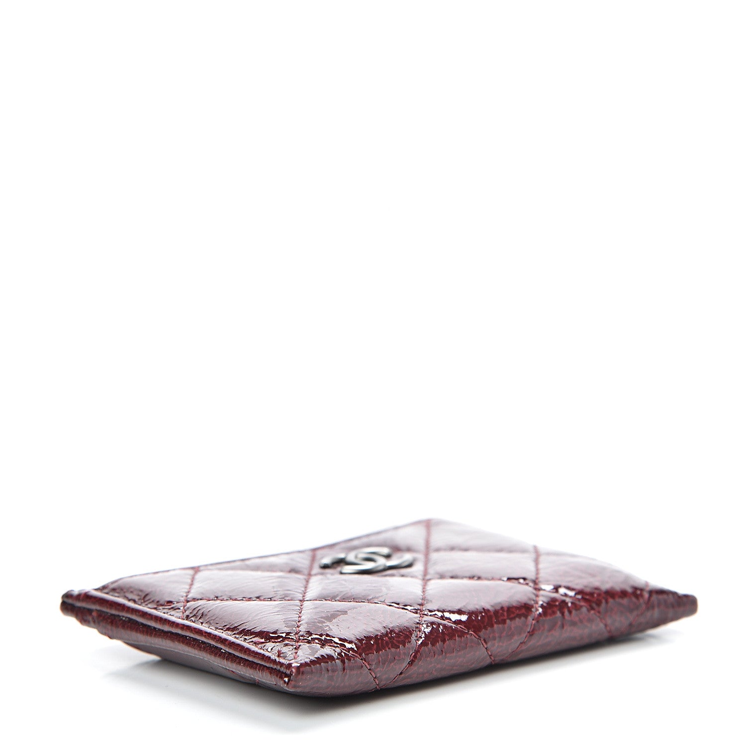 Chanel Distressed Patent Quilted Card Holder Bordeaux 3 of 8