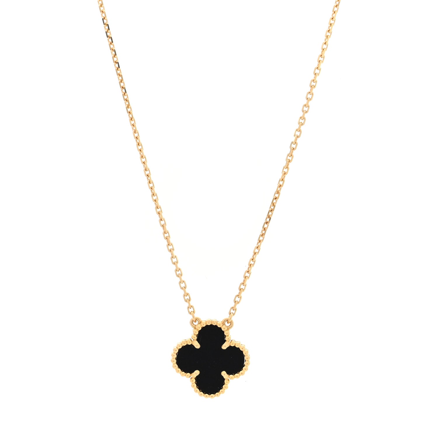 18K Yellow Gold Black Onyx Vintage Alhambra Pendant Necklace