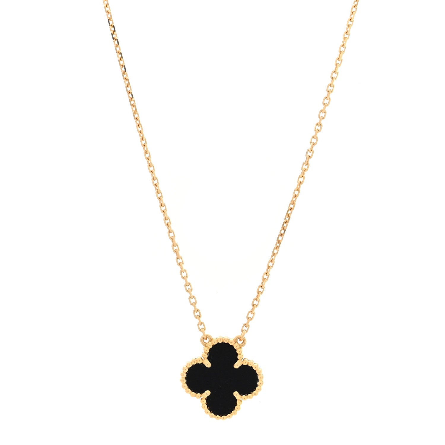 Van Cleef & Arpels 18K Yellow Gold Black Onyx Vintage Alhambra Pendant Necklace 1 of 5