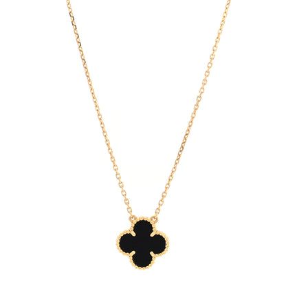 Van Cleef & Arpels 18K Yellow Gold Black Onyx Vintage Alhambra Pendant Necklace 1 of 5