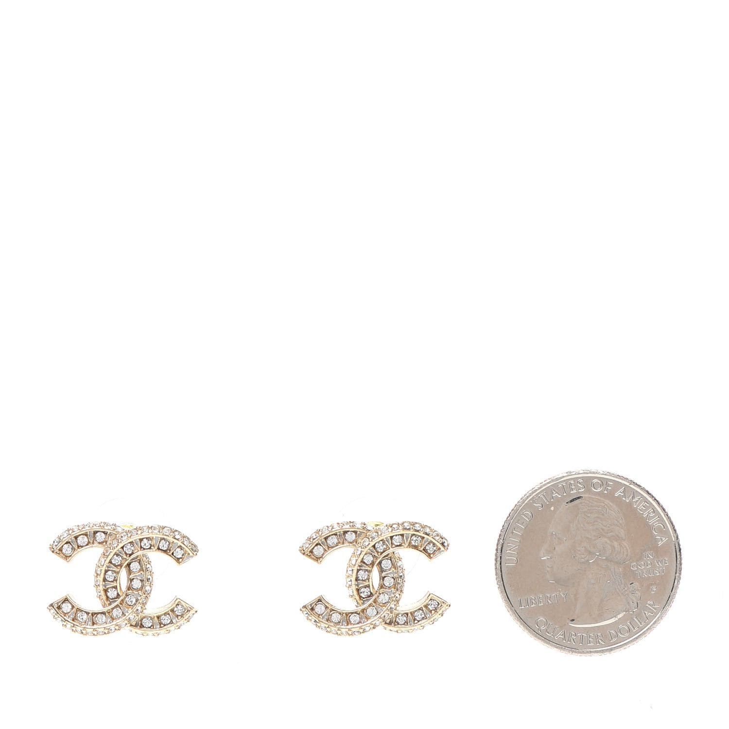 Chanel Crystal Timeless CC Earrings Light Gold 2 of 4