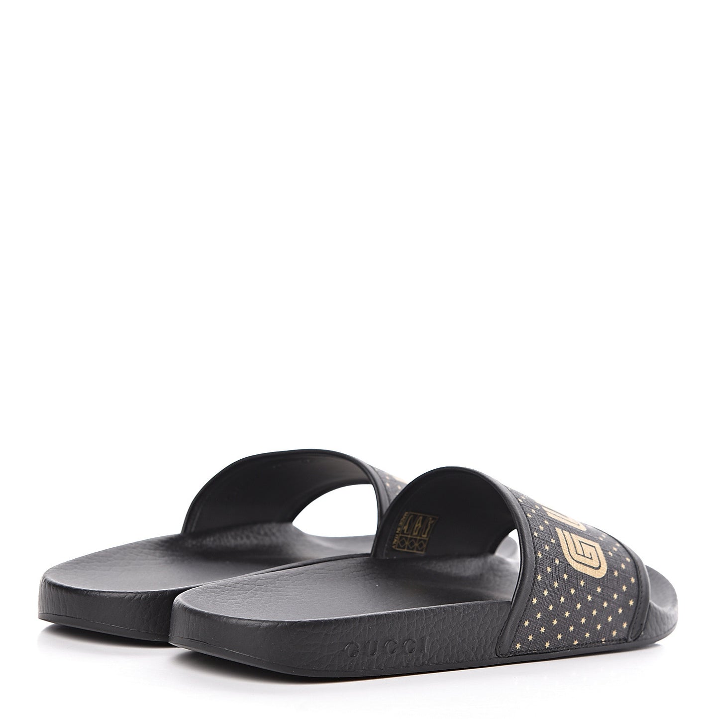 X SEGA Supreme Canvas GUCCY Stars Womens Slide Sandals 40 Black Gold
