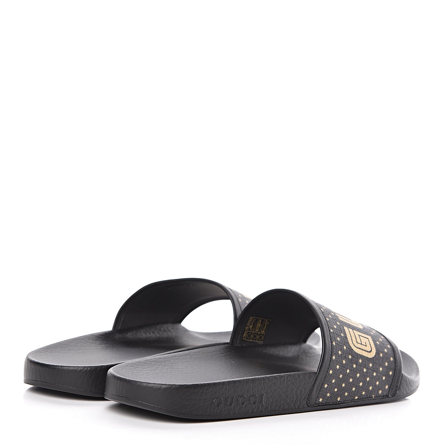 Gucci X SEGA Supreme Canvas GUCCY Stars Womens Slide Sandals 40 Black Gold 4 of 9
