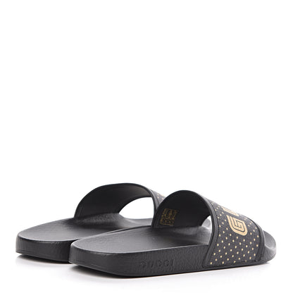 Gucci X SEGA Supreme Canvas GUCCY Stars Womens Slide Sandals 40 Black Gold 4 of 9
