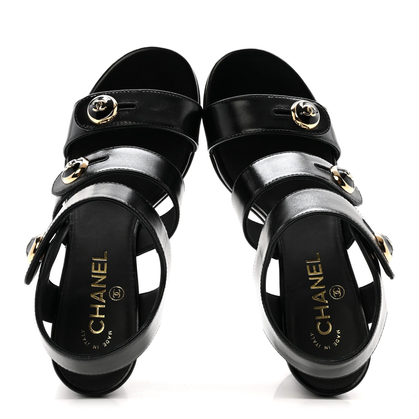 Shiny Calfskin CC Sandals 37.5 Black