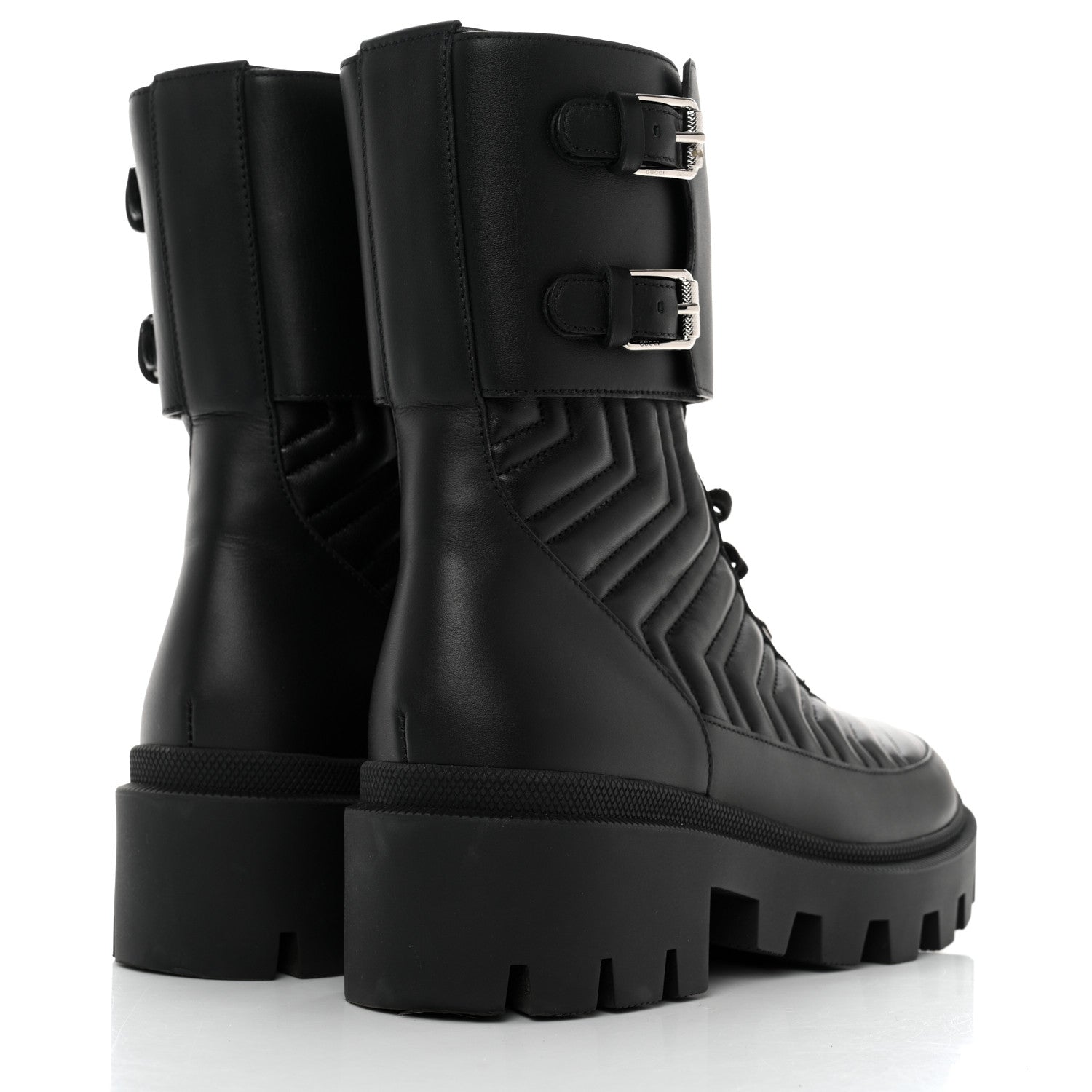 Gucci Nappa Frances GG Matelasse Platform Combat Boots 39.5 Black 4 of 9