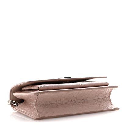 Saint Laurent Calfskin Crocodile Embossed Monogram Sunset Chain Wallet Soft Nude 4 of 15