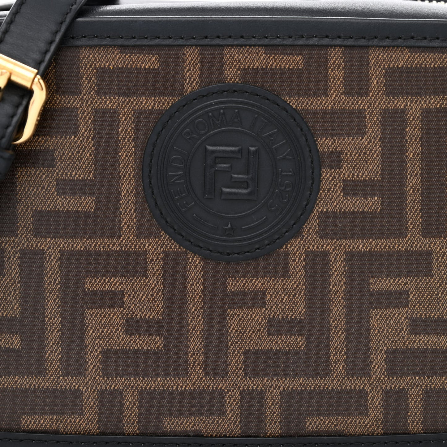 Glazed Fabric Vitello Century FF 1974 Stamp Patch Mini Camera Case Mogano Panna Black