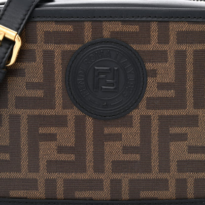 Fendi Glazed Fabric Vitello Century FF 1974 Stamp Patch Mini Camera Case Mogano Panna Black 8 of 10