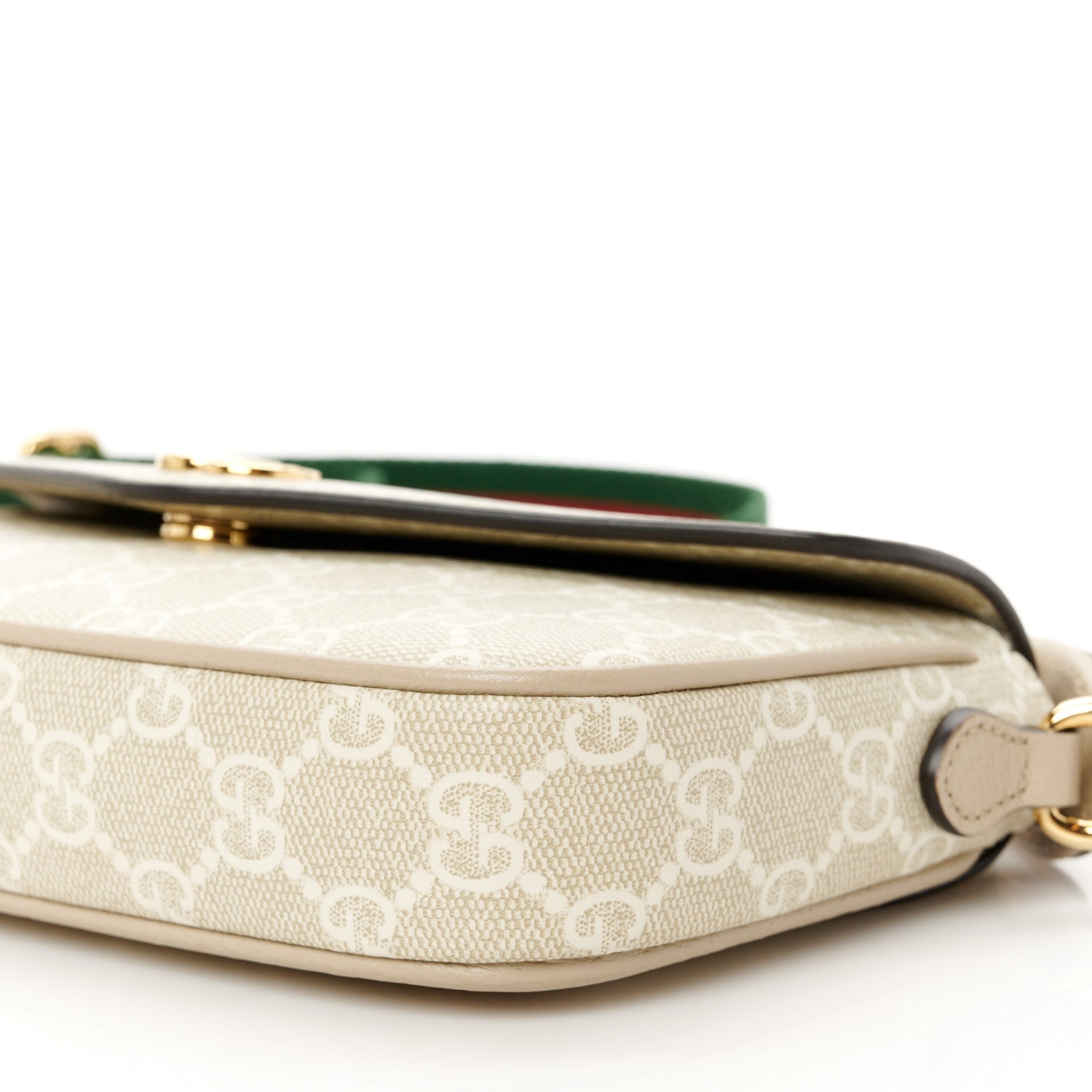 Gucci GG Supreme Monogram Textured Dollar Calfskin Web Mini Ophidia Envelope Shoulder Bag Beige Mystic White Oatmeal 10 of 11