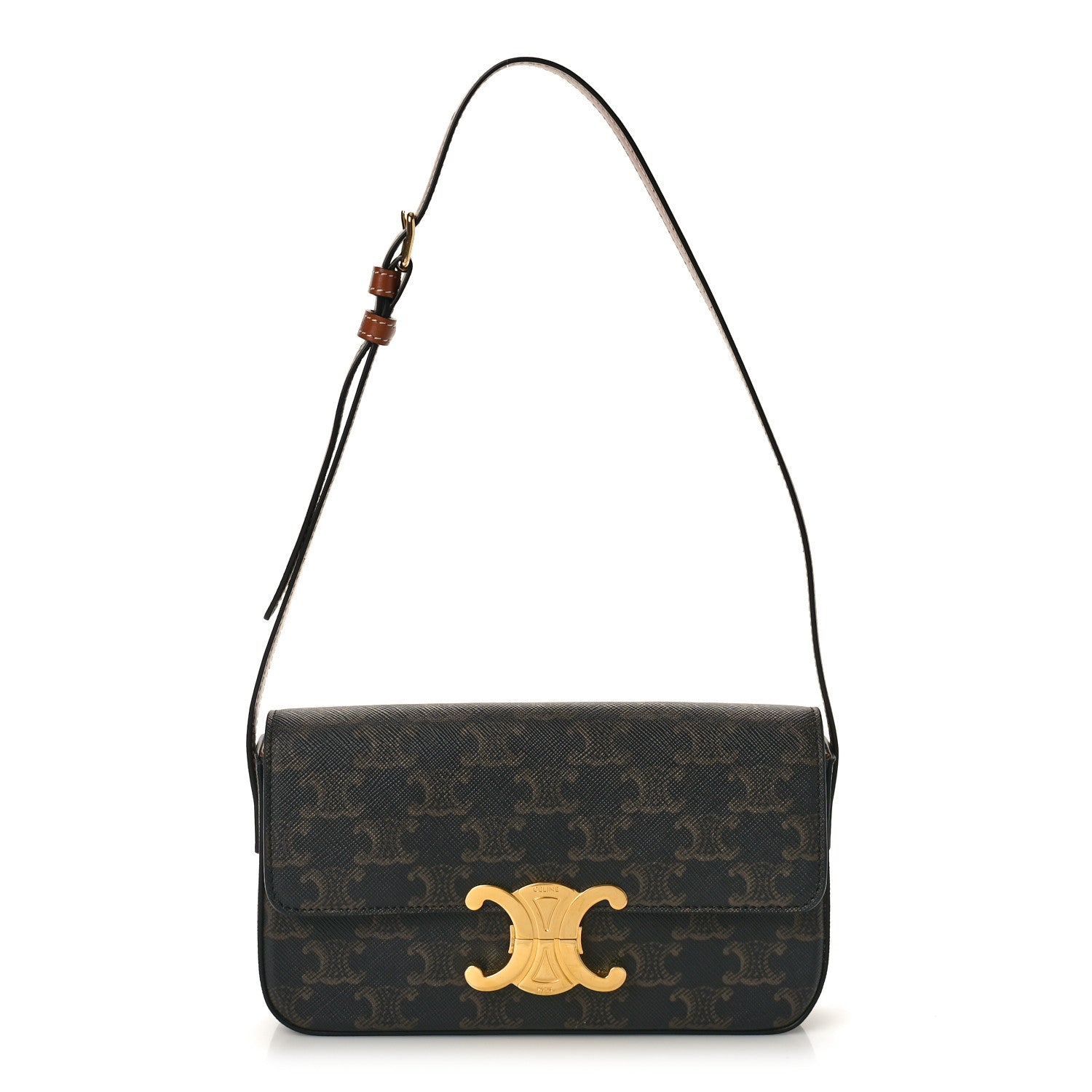 Celine Canvas Calfskin Triomphe Shoulder Bag Tan 1 of 9