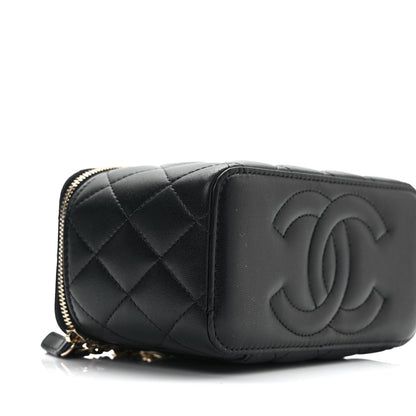 Chanel Lambskin Quilted Metal Small Top Handle Vanity Case With Chain Black 7 of 8