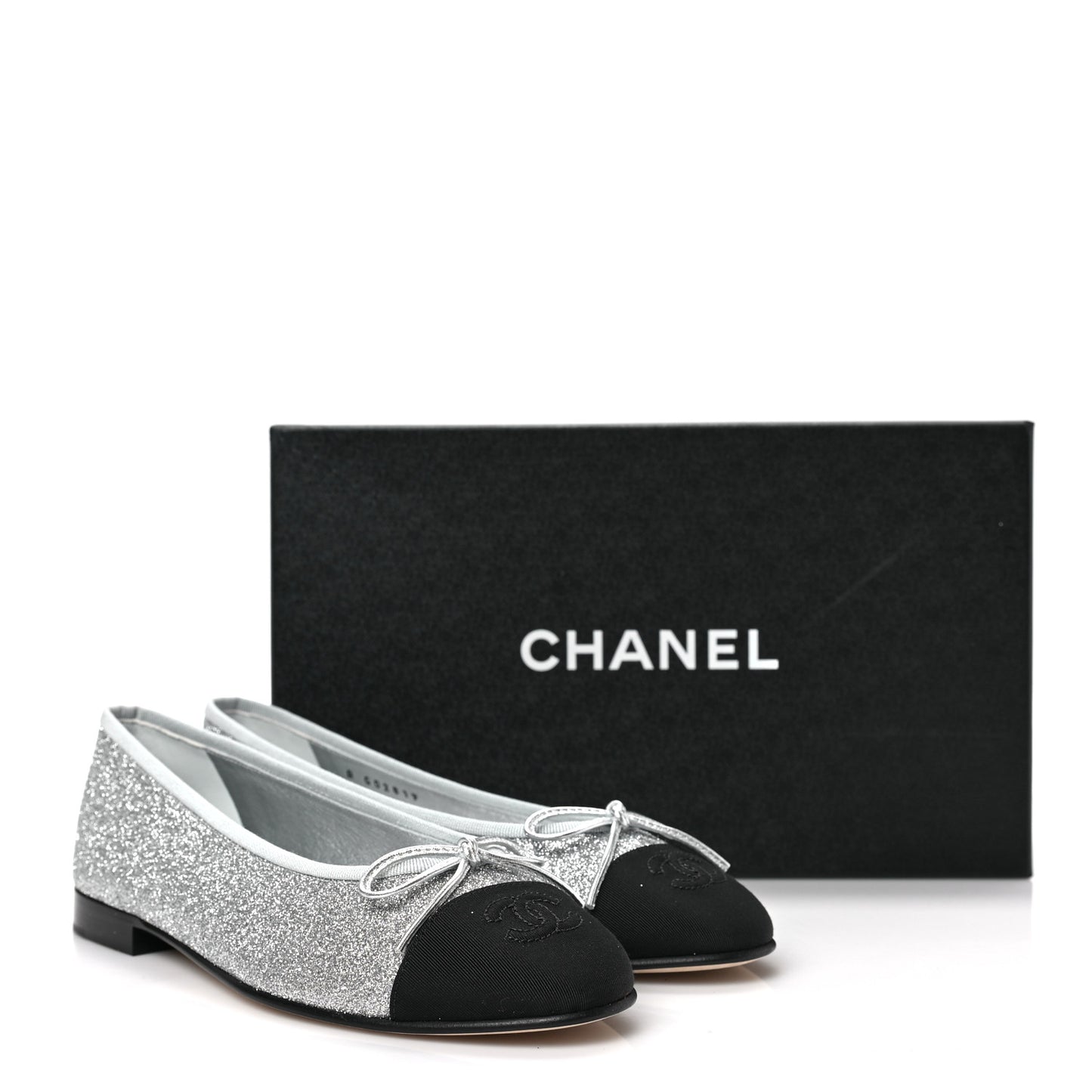 Glitter Grosgrain Cap Toe CC Ballerina Flats 38 Silver