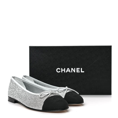 Chanel Glitter Grosgrain Cap Toe CC Ballerina Flats 38 Silver 9 of 9