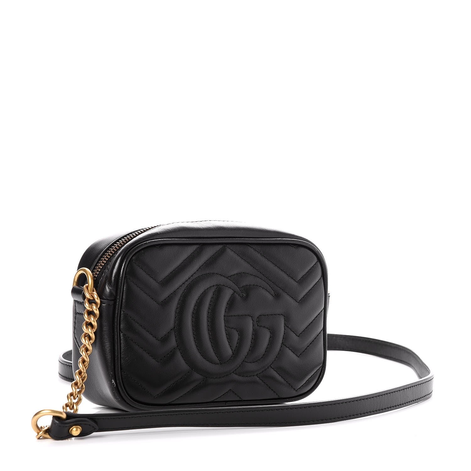 Gucci Calfskin Matelasse Mini GG Marmont Chain Shoulder Bag Black 3 of 7