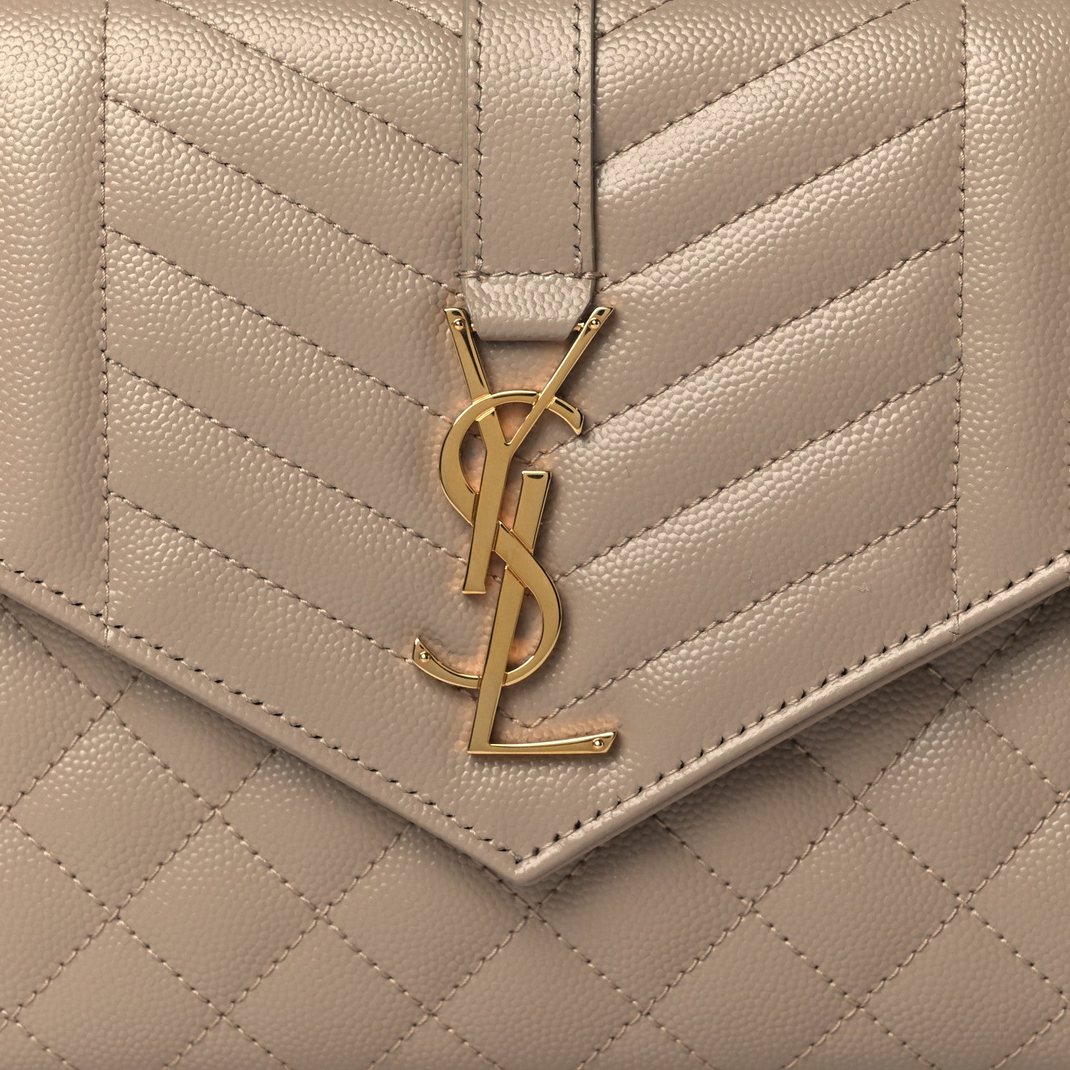 Saint Laurent Grain De Poudre Textured Mixed Matelasse Triquilt Monogram Clutch Dark Beige 8 of 10