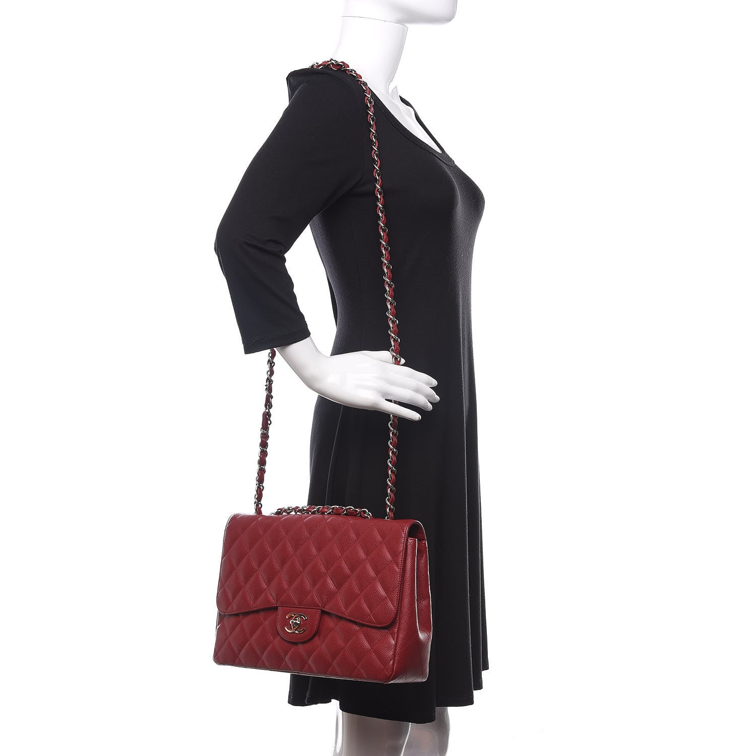 Chanel Caviar Quilted Jumbo Single Flap Red 2 of 12