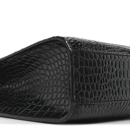 Saint Laurent Shiny Calfskin Crocodile Embossed Manhattan Baguette Black 9 of 10