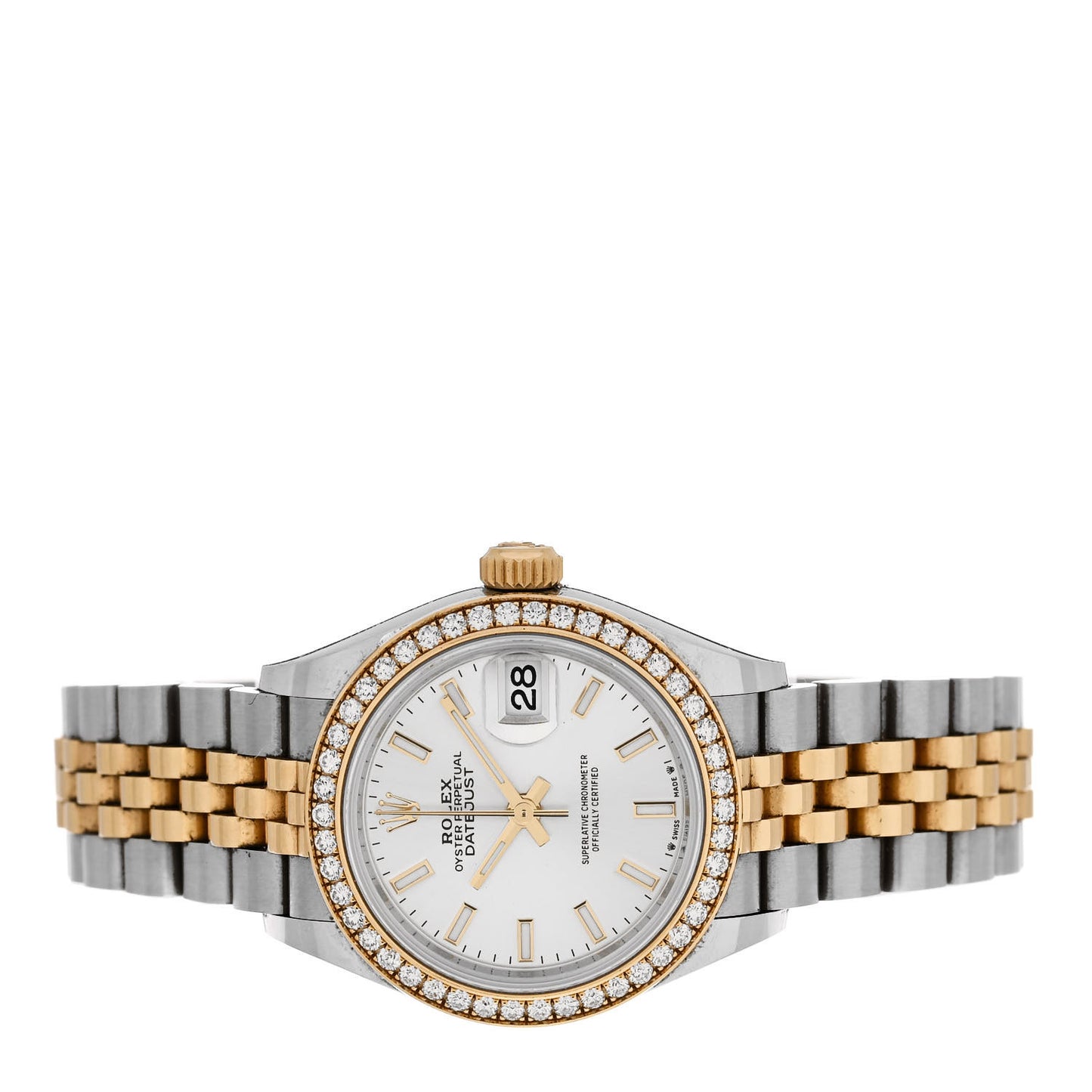 Stainless Steel 18K Yellow Gold Diamond 28mm Oyster Perpetual Datejust Watch Silver 279383RBR