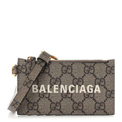Gucci X BALENCIAGA GG Supreme Monogram Logo Card Case With Strap Beige Ebony 1 of 10