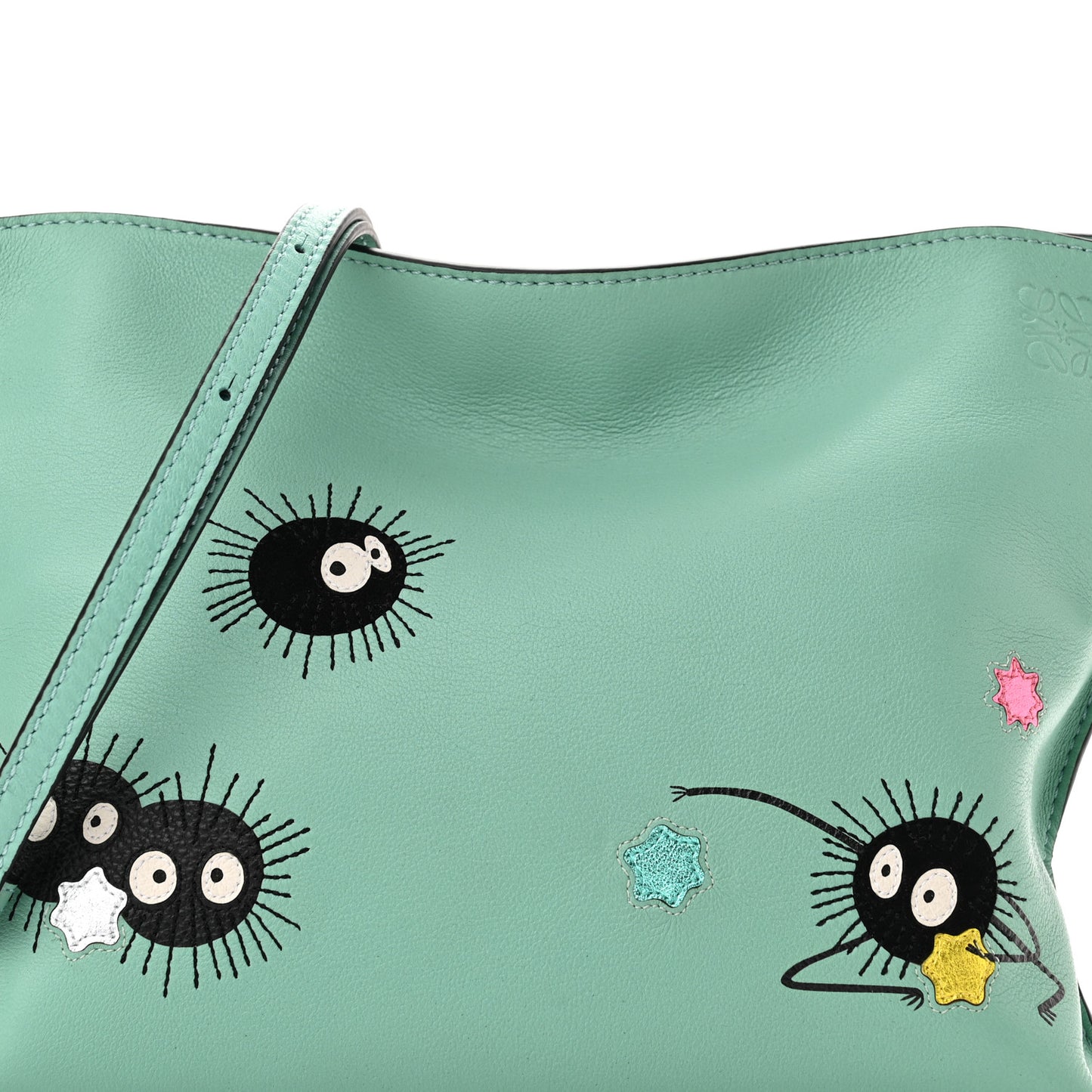 X Spirited Away Nappa Susuwatari Print Mini Flamenco Knot Clutch Fresh Mint