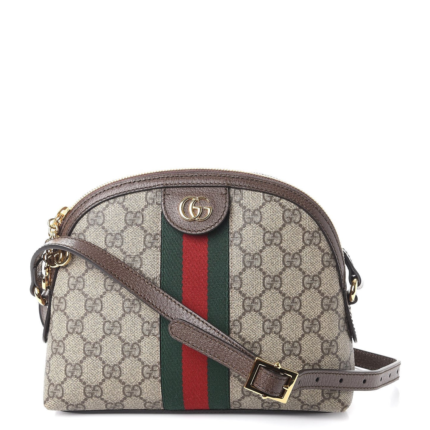 GG Supreme Monogram Textured Dollar Calfskin Web Small Ophidia Dome Shoulder Bag Beige Ebony New Acero