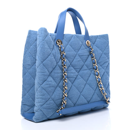 Chanel Terry Cotton Quilted Coco Beach Shopping Tote Blue 2 of 6