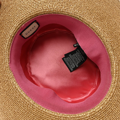 Gucci Glittered Straw Grosgrain Wide Brim Hat L Gold Black 6 of 10