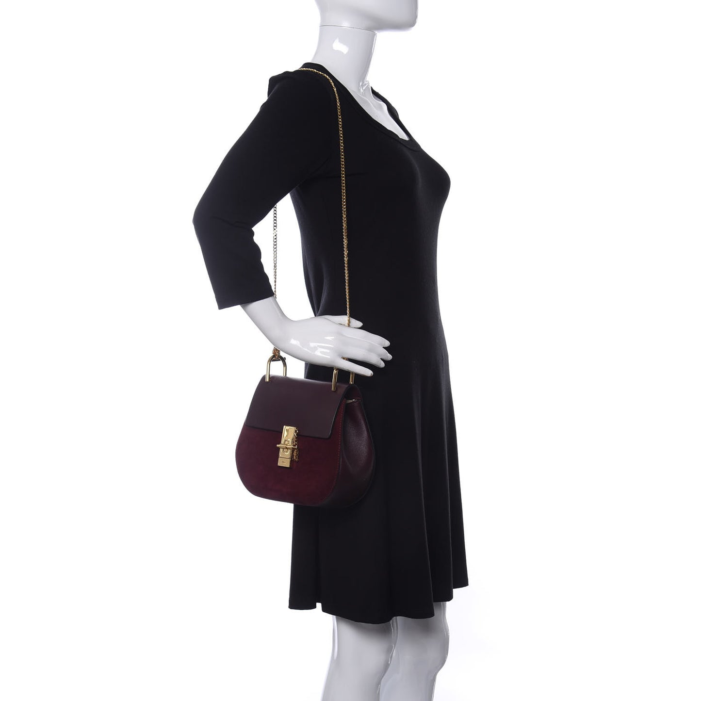 Suede Smooth Calfskin Drew Shoulder Bag Dark Purple