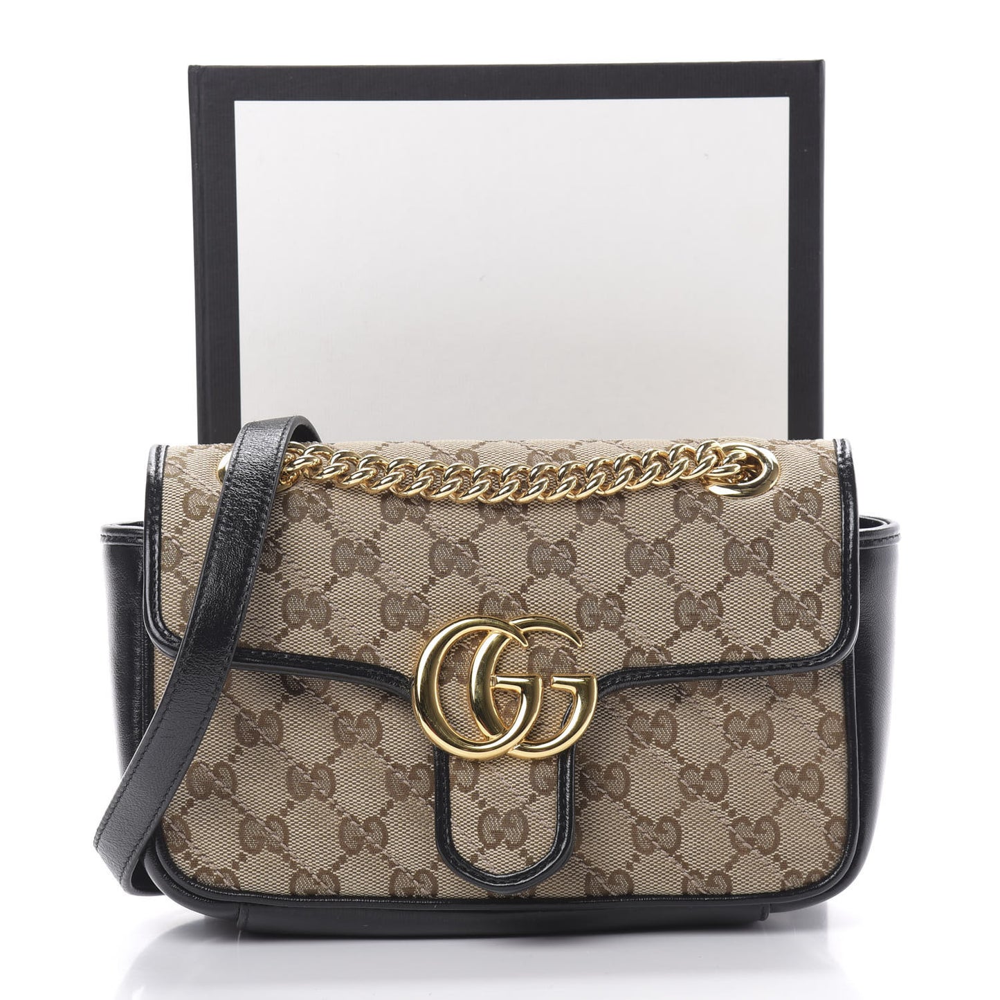 Monogram Matelasse Diagonal Mini GG Marmont Shoulder Bag Beige Black