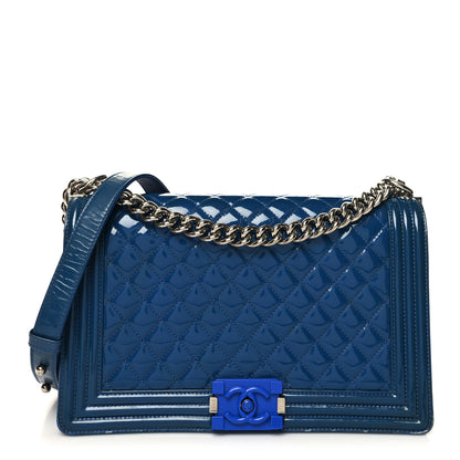 Chanel Patent Calfskin Quilted New Medium Plexiglass Boy Flap Blue 1 of 12