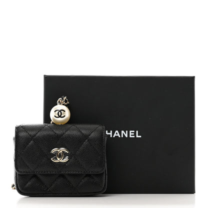 Chanel Caviar Quilted Mini Pearl On Top Coin Purse With Chain Black 7 of 8