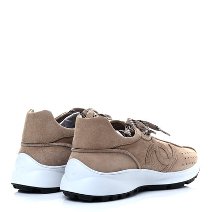 Chanel Suede Goatskin CC Sneakers 38 Dark Beige 3 of 7