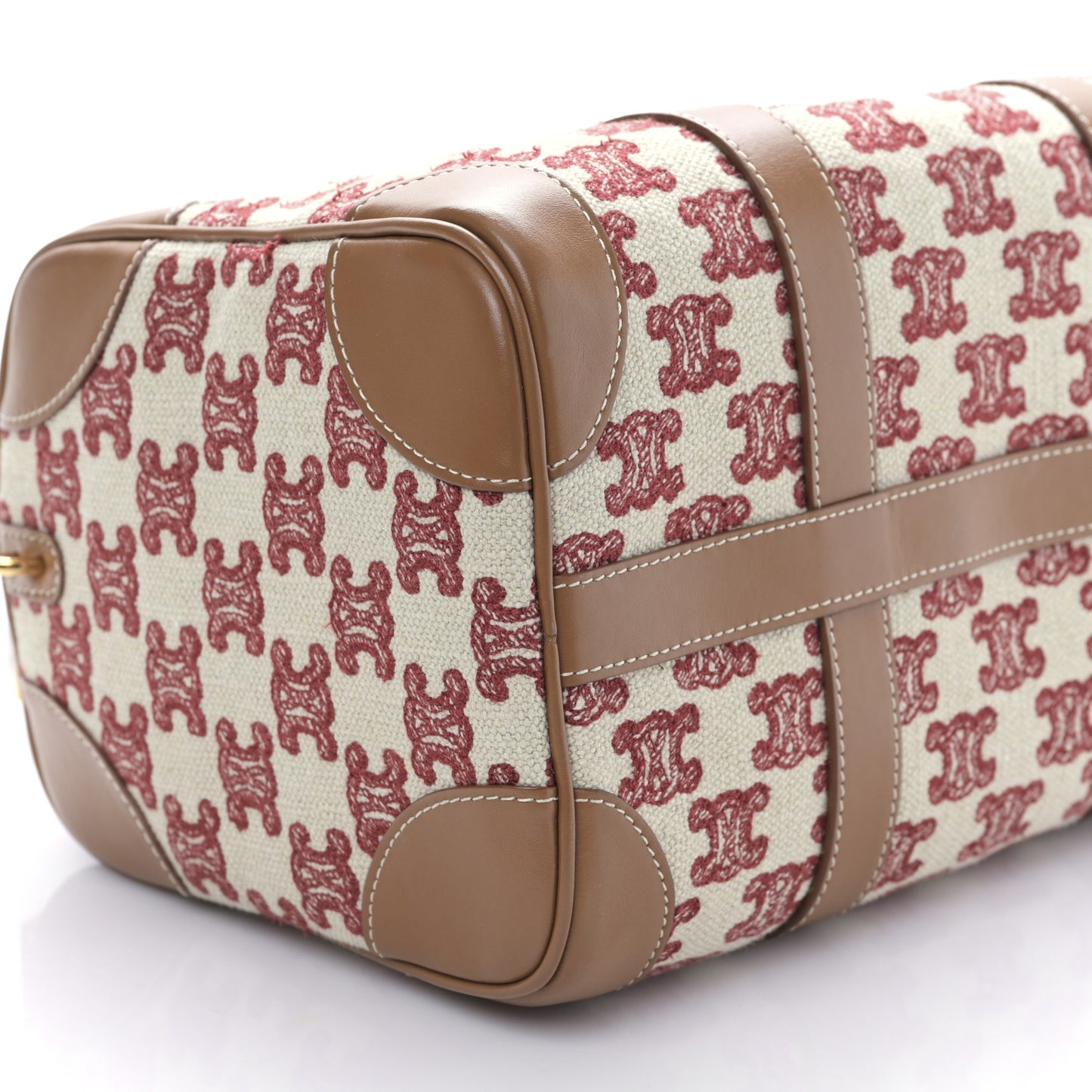 Triomphe Textile Calfskin Small Boston Bag Red