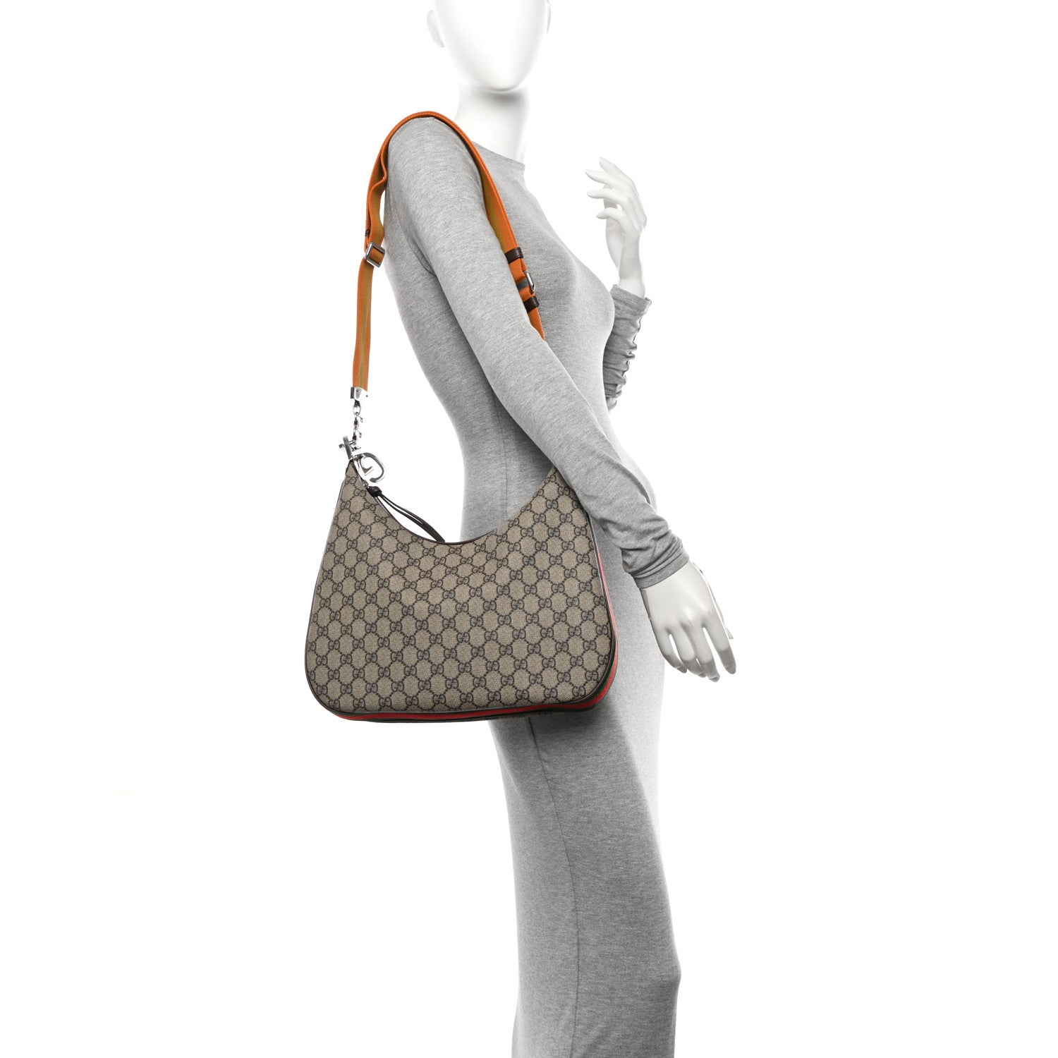 Gucci GG Supreme Monogram Textured Calfskin Web Large Attache Shoulder Bag Beige Ebony New Acero 2 of 10