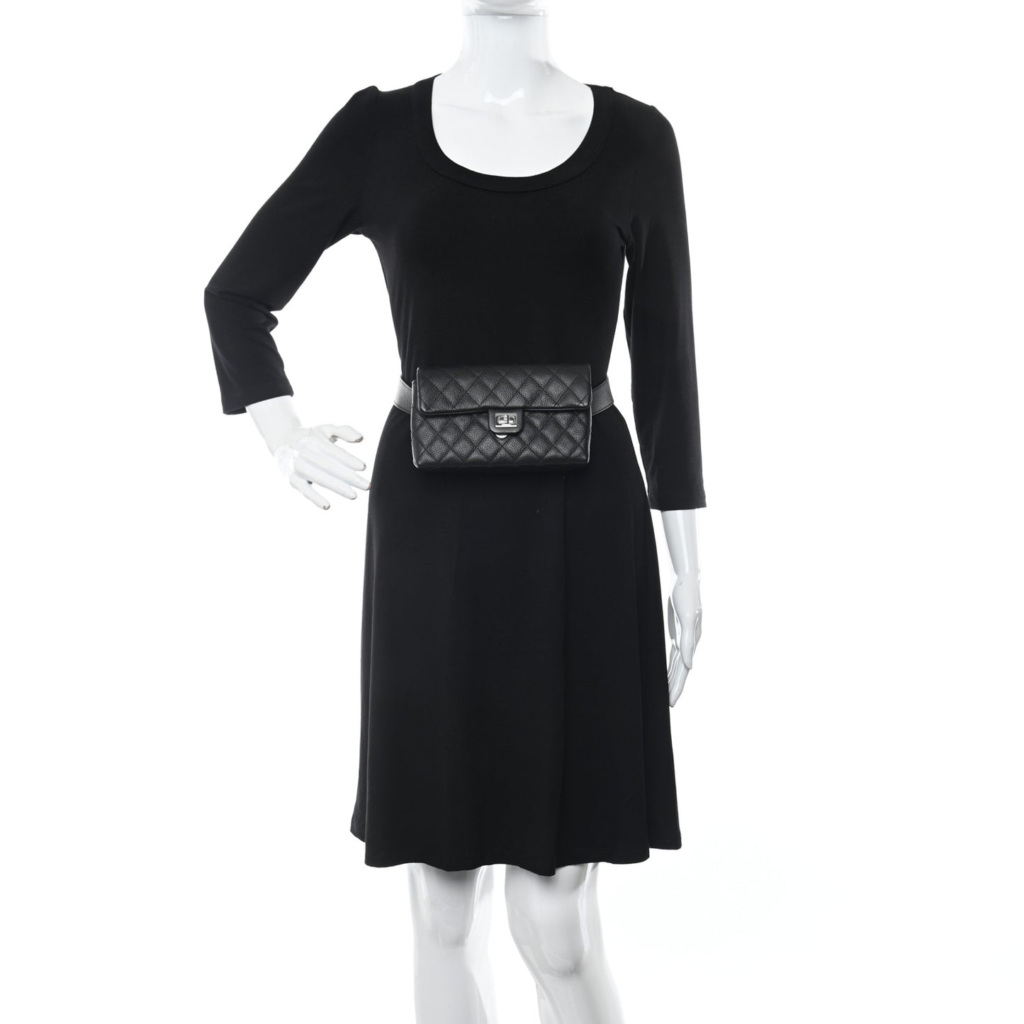 Grained Calfskin Quilted 2.55 Reissue Flap Belt Bag Clutch Black