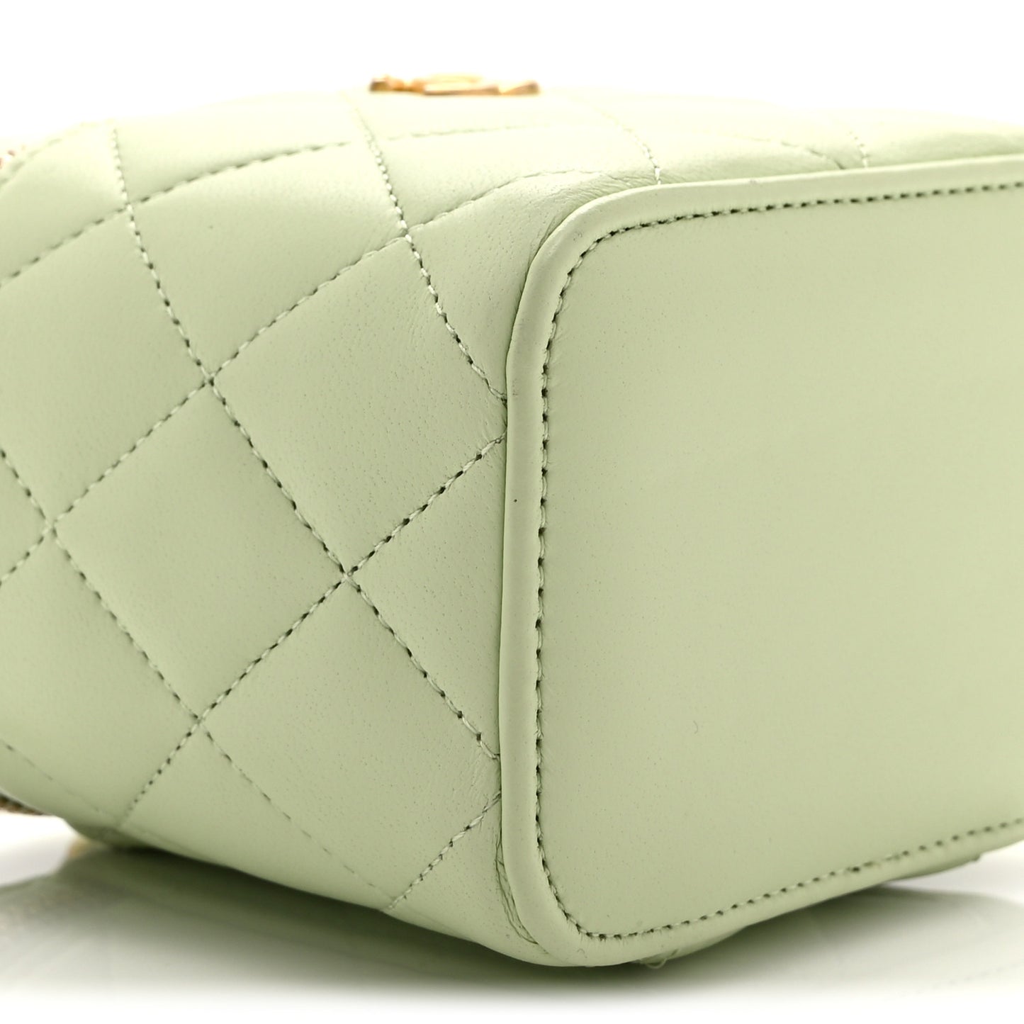 Lambskin Quilted Pearl Crush Mini Vanity Case With Chain Light Green