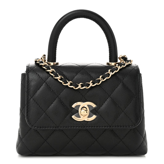 Caviar Quilted Coco Handle Clutch With Chain Black