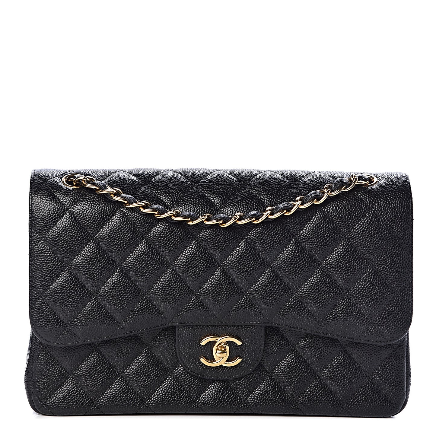 Caviar Quilted Jumbo Double Flap Black