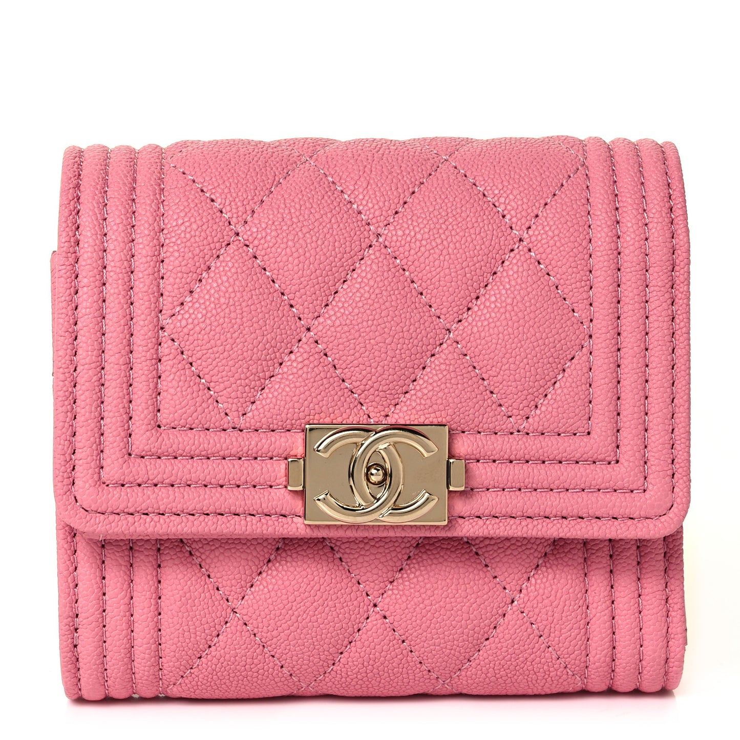 Caviar Quilted Compact Boy Wallet Light Pink
