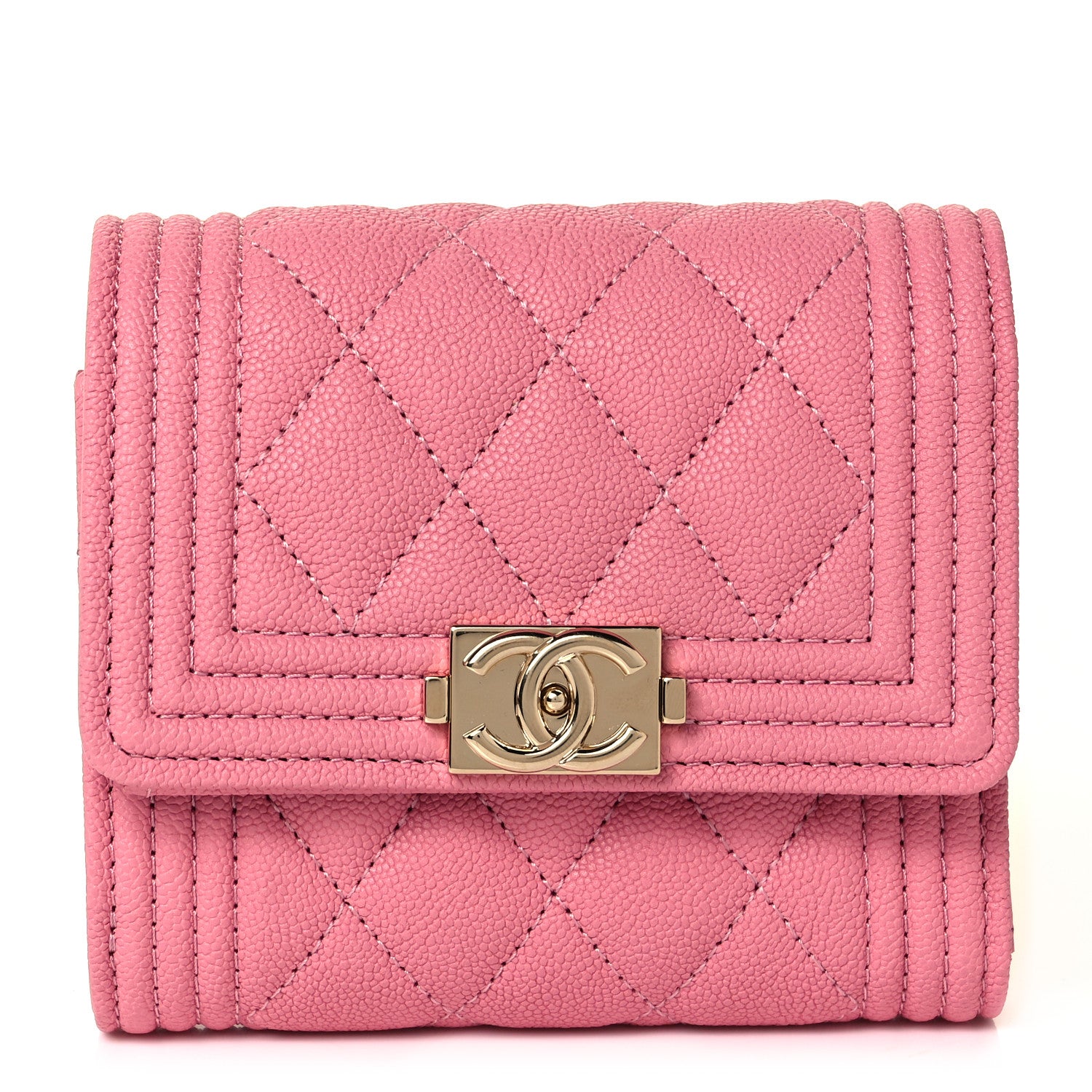Chanel Caviar Quilted Compact Boy Wallet Light Pink 1 of 8