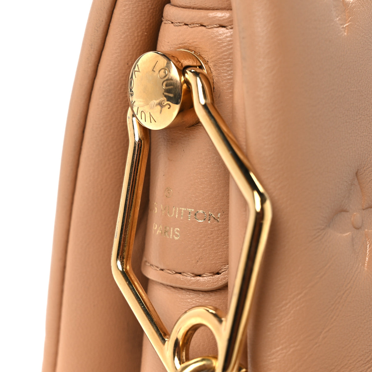 Lambskin Embossed Monogram Coussin PM Camel