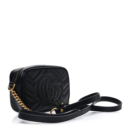 Gucci Calfskin Matelasse Mini GG Marmont Chain Shoulder Bag Black 3 of 10