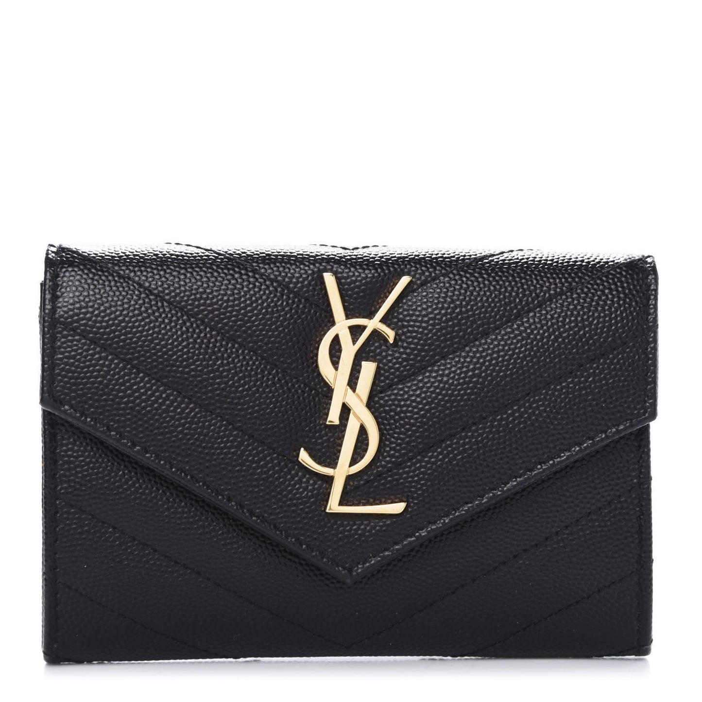 Grain De Poudre Matelasse Chevron Small Monogram Envelope Wallet Black