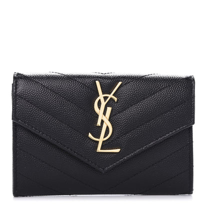 Saint Laurent Grain De Poudre Matelasse Chevron Small Monogram Envelope Wallet Black 1 of 9
