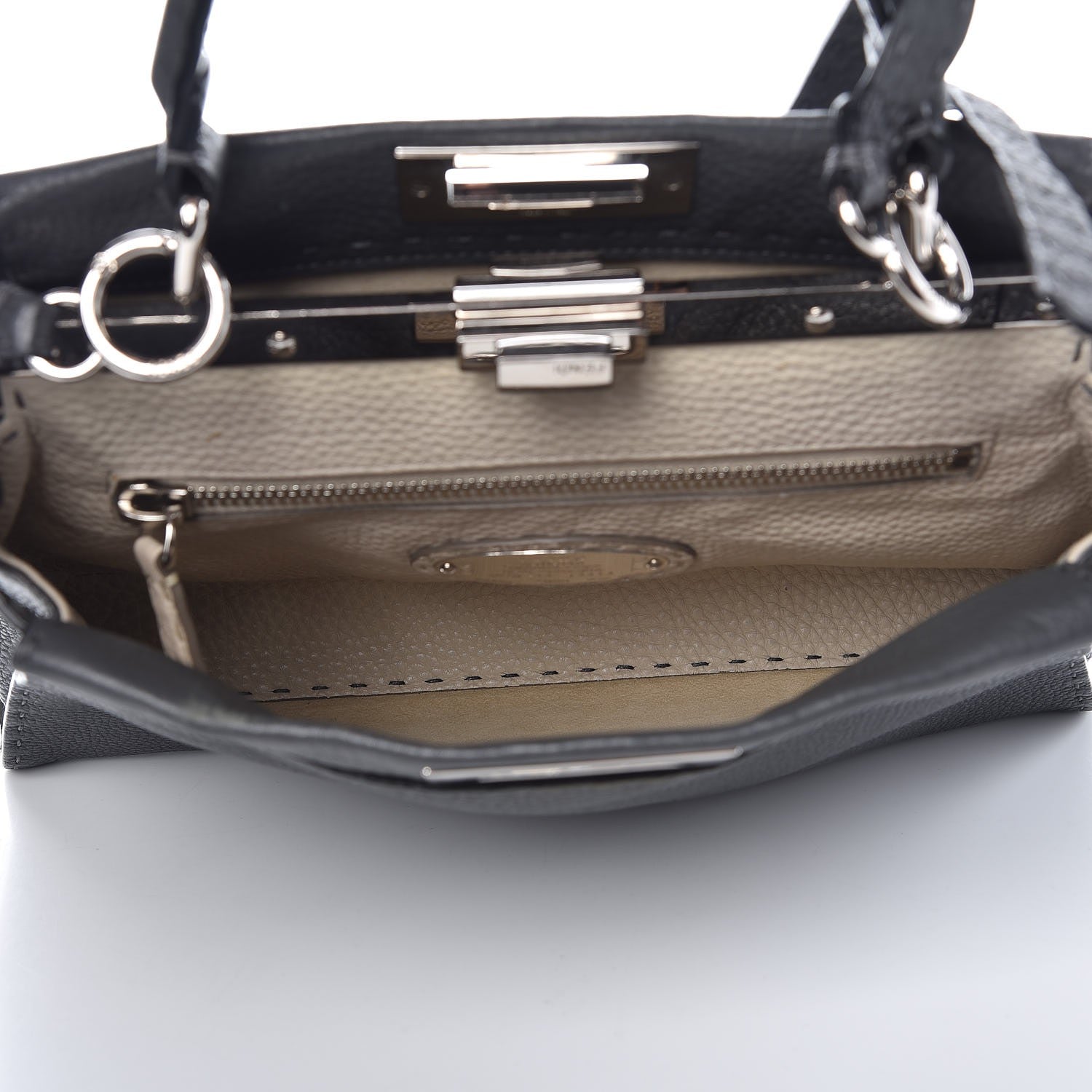 Fendi Cuoio Romano Selleria Bi-Color Medium Peekaboo Iconic Satchel Asfalto Latte 5 of 10