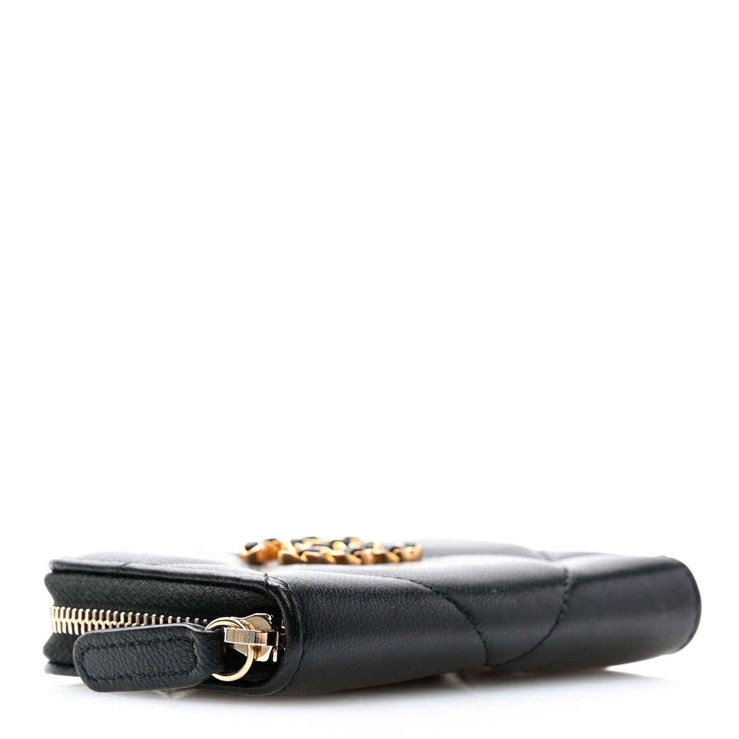 Lambskin Quilted Chanel 19 Zip Around Coin Purse Wallet Black